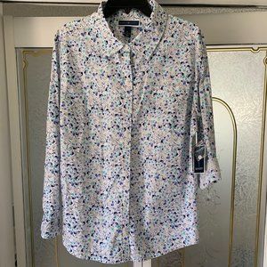 Karen Scott Long Sleeve (with 3/4 adj) Flowered Button-Down Shirt, Size XL